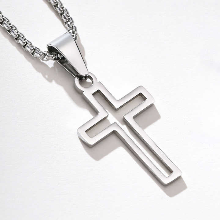 Wholesale Creative hollow cross pearl chain stainless steel necklace