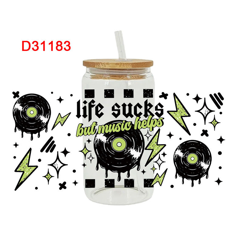 Wholesale Colorful Cartoon Music 16oz Cup UV DTF Wraps