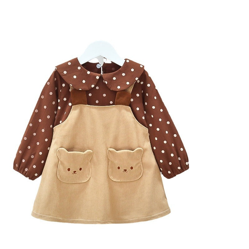 Wholesale Girls' Dress Autumn Western Wave Point Little Bear  Baby Clothes