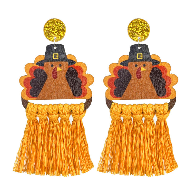 Wholesale 2 Pairs/pack Thanksgiving Braided Tassel Turkey Pumpkin Earrings