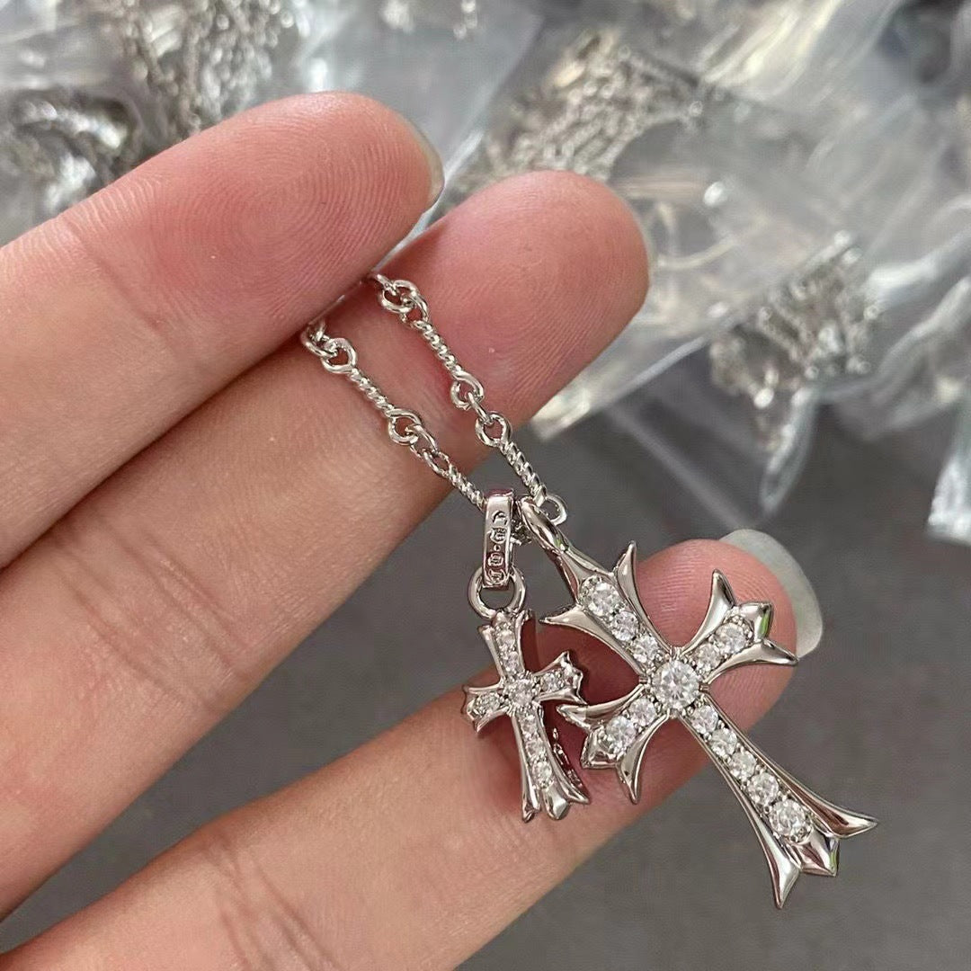 Wholesale Vintage double cross couple full diamond pendant