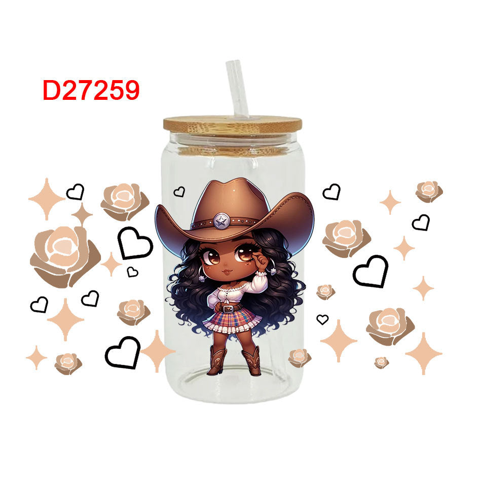 Wholesale Western style cute girl  16oz Cup UV DTF Wraps