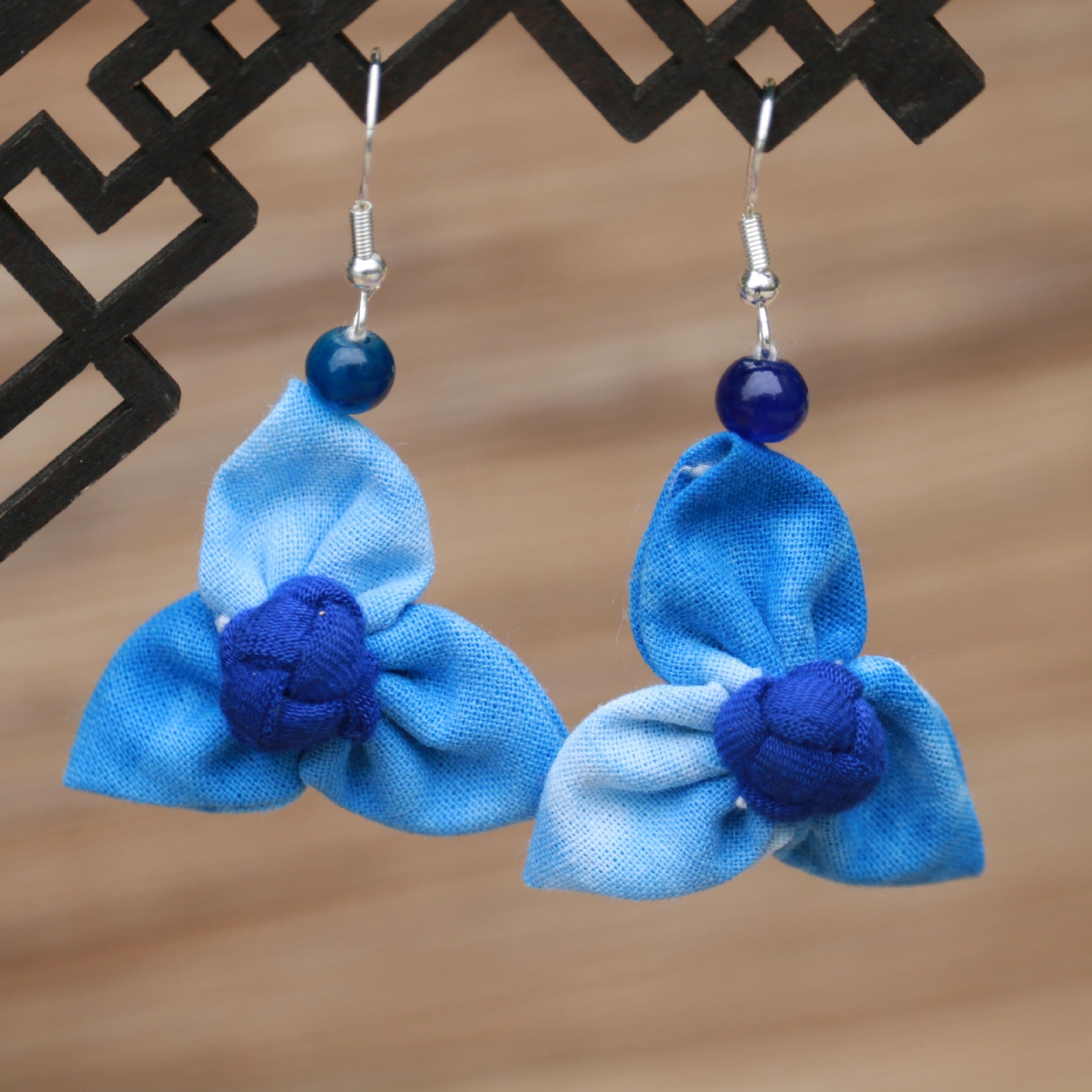 Wholesale Ethnic Style Women' s Blue-Dyed Fabric Earrings  Tie-Dye Mid-Length Earrings