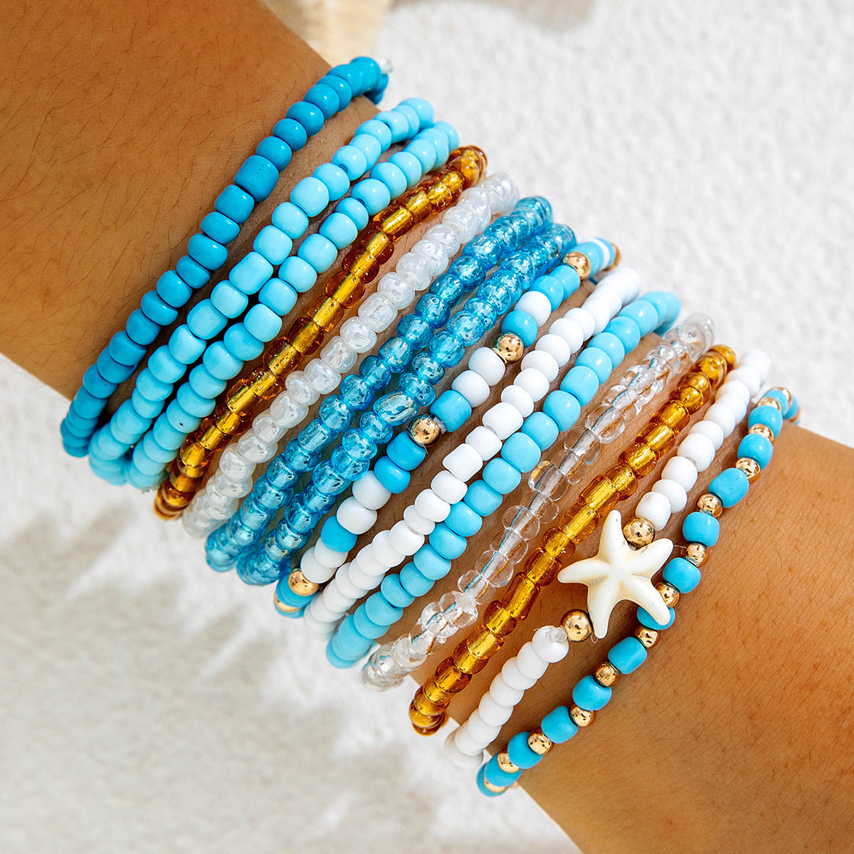 Wholesale Bohemian Rice Bead Multi-Layered Elastic Bracelet Set