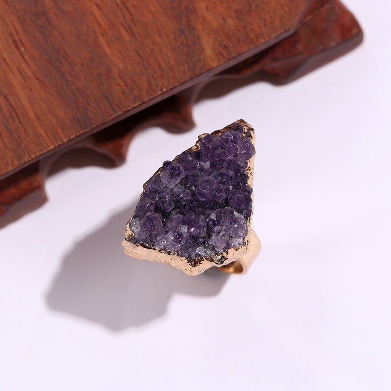 Wholesale Natural Amethyst Cluster Gold-plated Open Ring