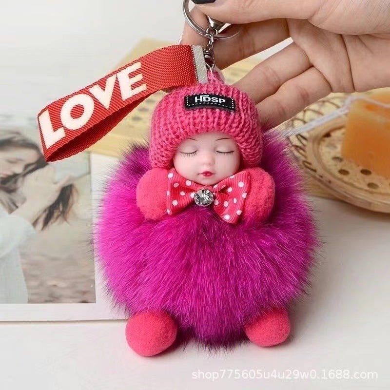 Wholesale Cute Fur Sleeping Doll Keychain