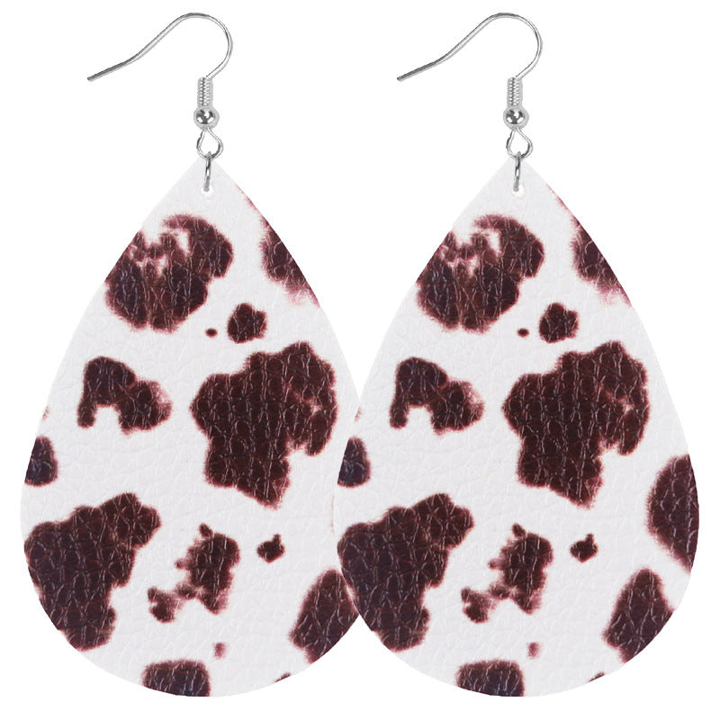 Wholesale 2pairs/pack Cow Print Leopard Print Tiger Print Double Sided Print Leather Earrings
