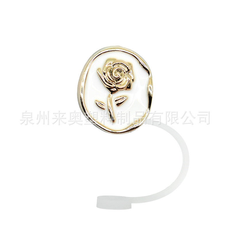 Wholesale  10pcs Acrylic Pearl Dust Cap Soft Rubber Straw Cover Cartoon Silicone Dust Cap Cup Accessories