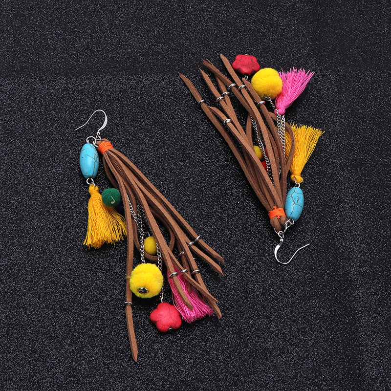 Wholesale Ethnic Style Wool Ball Bohemian Handmade Tassel Earrings