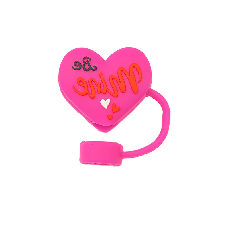 Wholesale 10mm Glass Straw Dust Cover Cover Silicone Food Grade Straw Dust-proof Staley Water Cup Leak-proof Valentine's Day