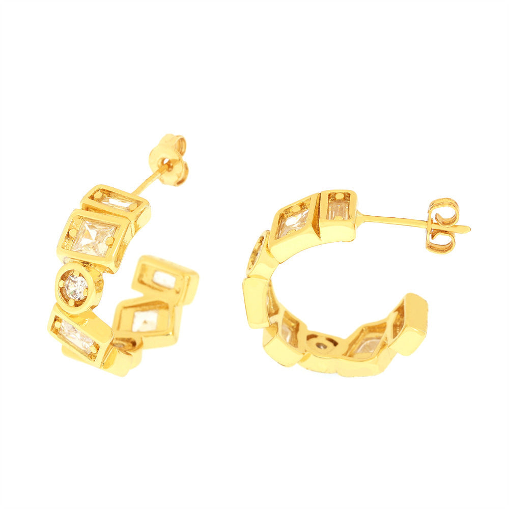 Wholesale 18K Copper Gold Plated Zircon C-shaped Earrings