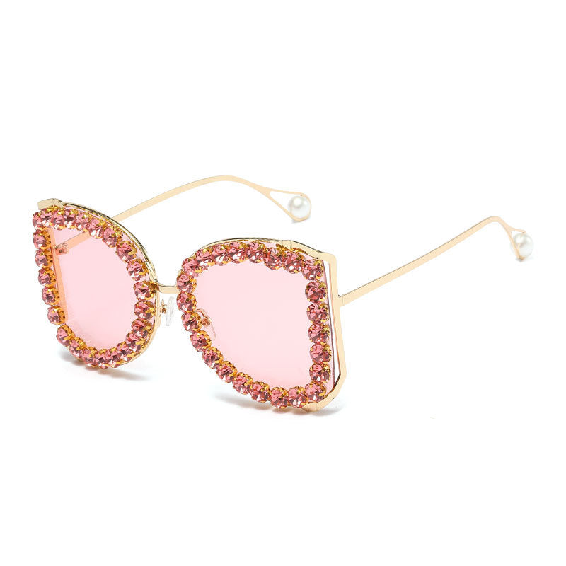 Wholesale Square Frame Diamond and Pearl Temple PC Sunglasses