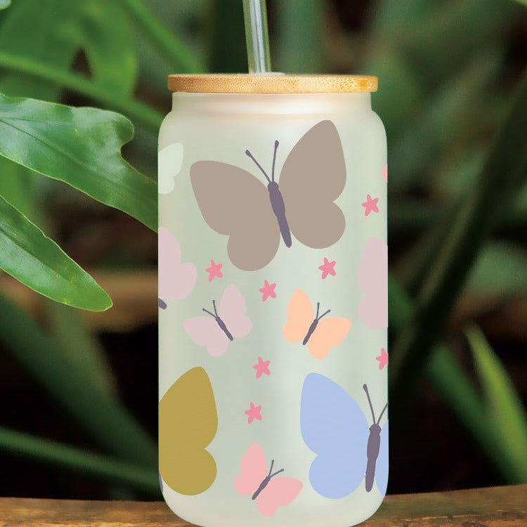 Wholesale Cartoon Cute Yellow Bee Butterfly Flower Theme 16oz Cup UV DTF Wraps