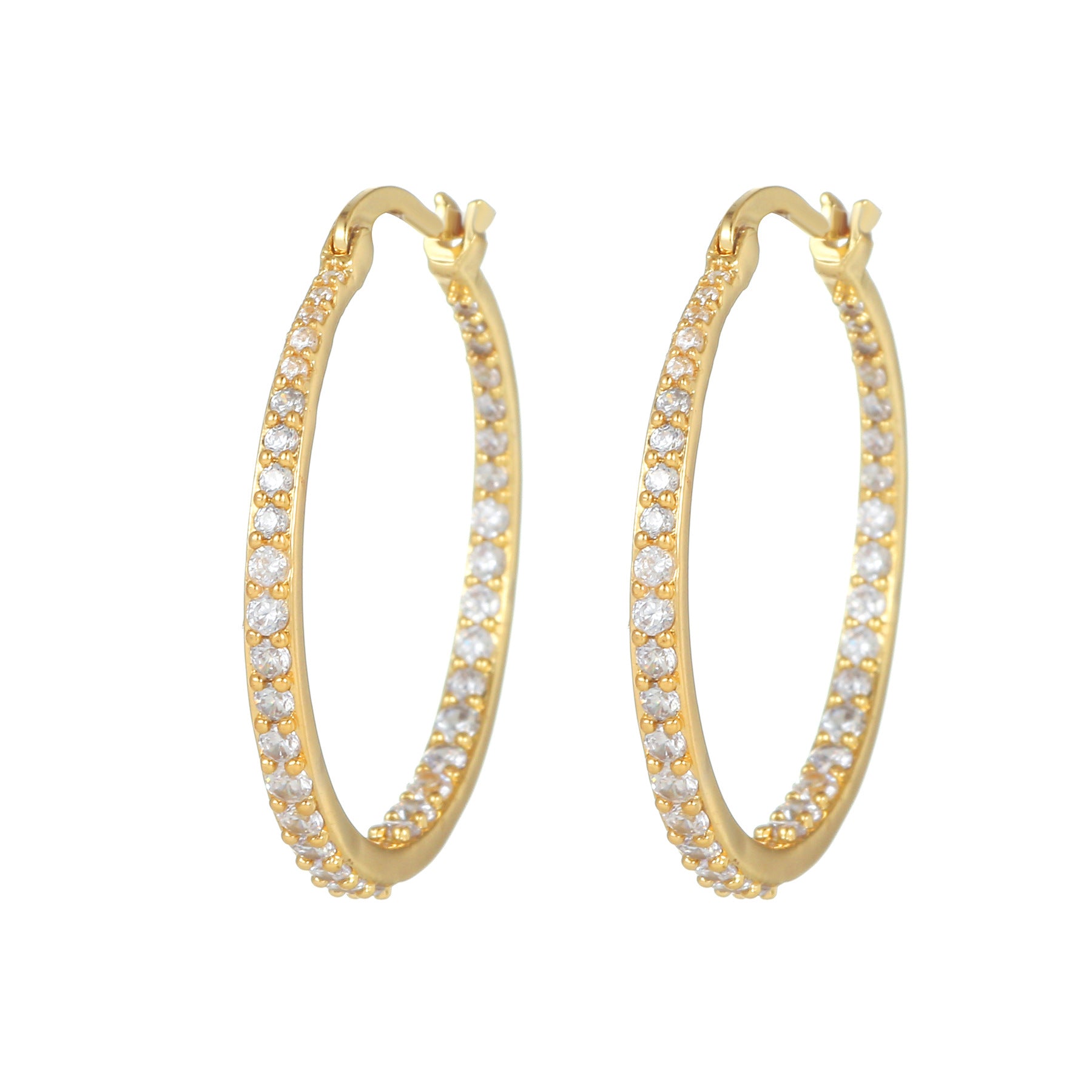 Wholesale 18k Large Circle Micropaved Full Diamond Earrings