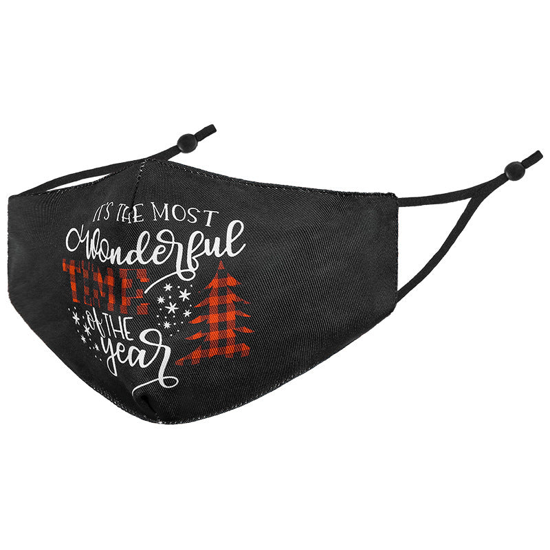 Wholesale Christmas Winter Warm Cartoon Black Three-Layer Printed Washable Cloth Cotton Mask