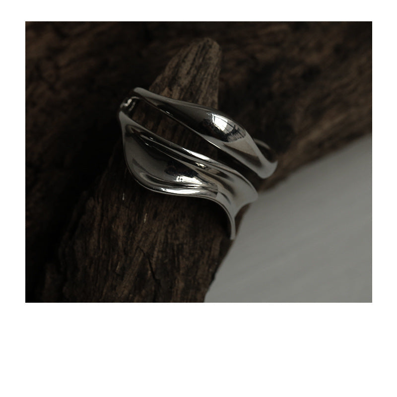 Wholesale metal silver irregular hollow wave pattern open ring