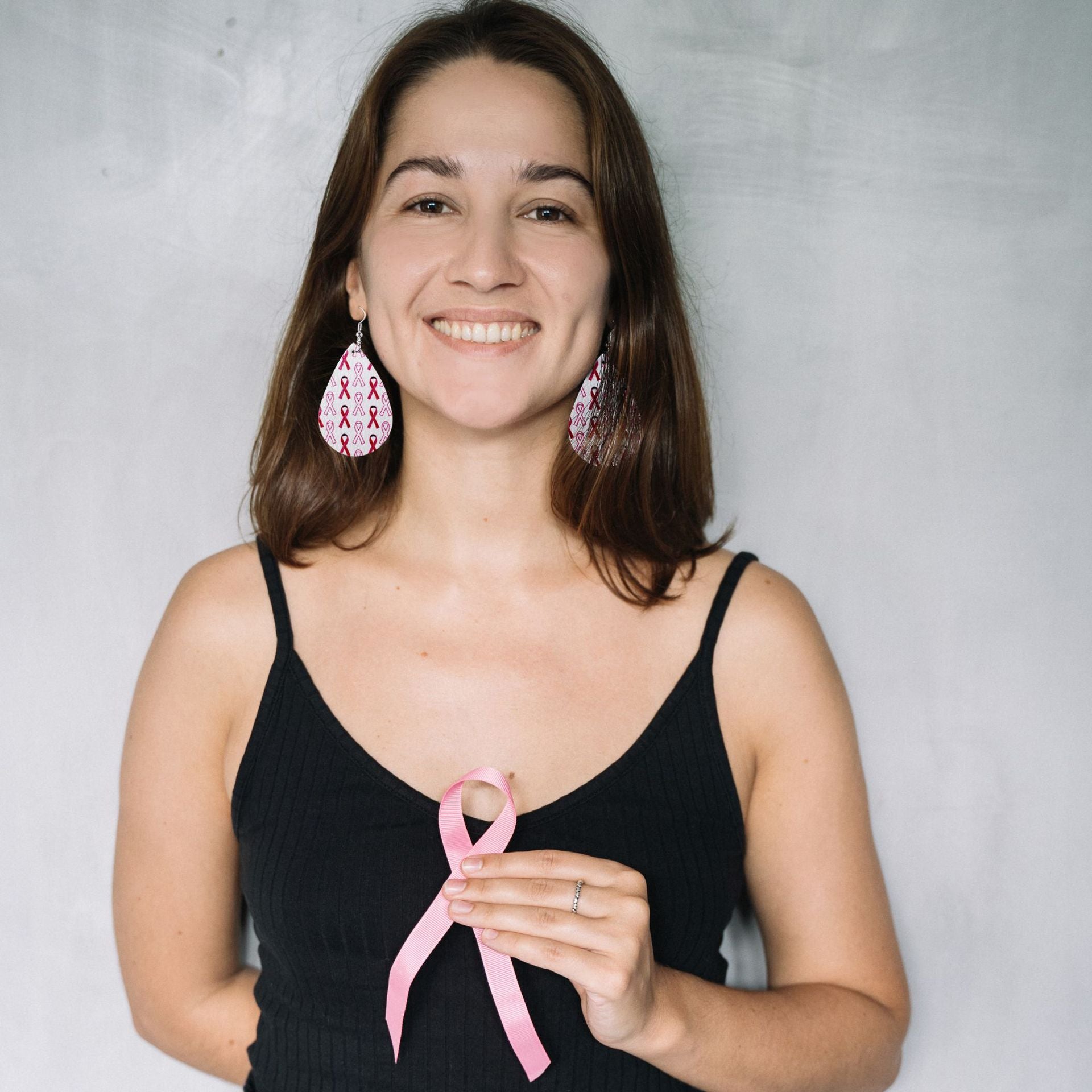 Wholesale  16 Pair Pink Ribbon Faux Leather Drop Earrings Women Breast Pendant Earrings