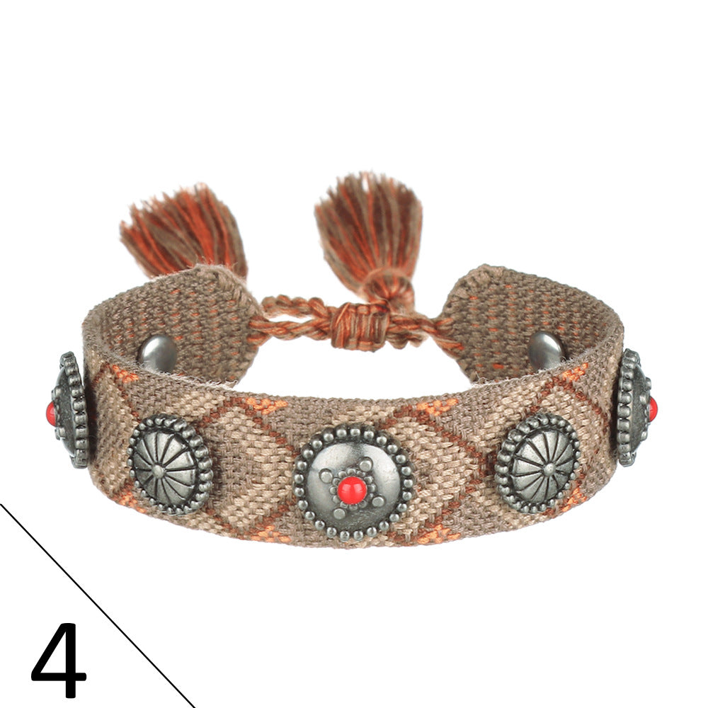 Wholesale Creative Rivet Alloy Woven Bracelets