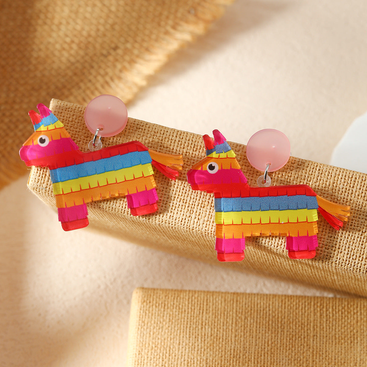 Wholesale Carnival tassel hat rainbow horse oil painting music festival printed earrings acrylic personalized earrings