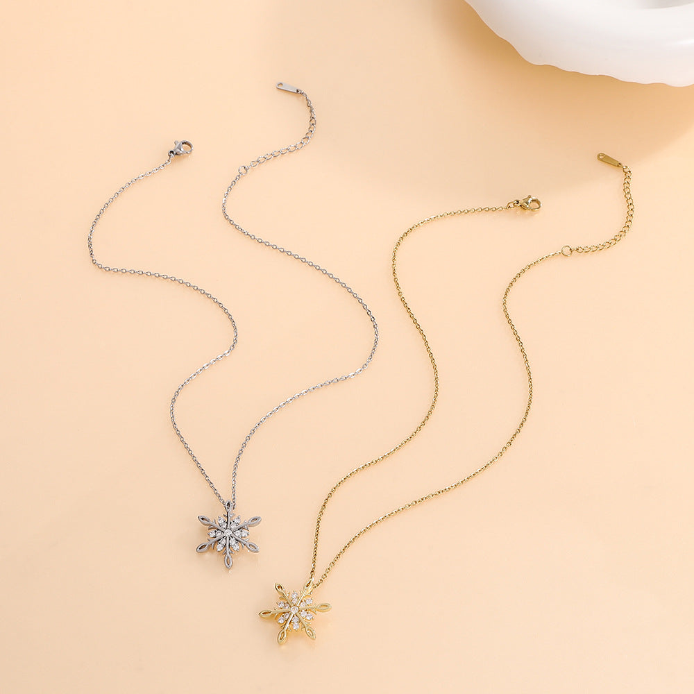 Wholesale Stainless Steel Diamond Snowflake Necklace Clavicle Chain