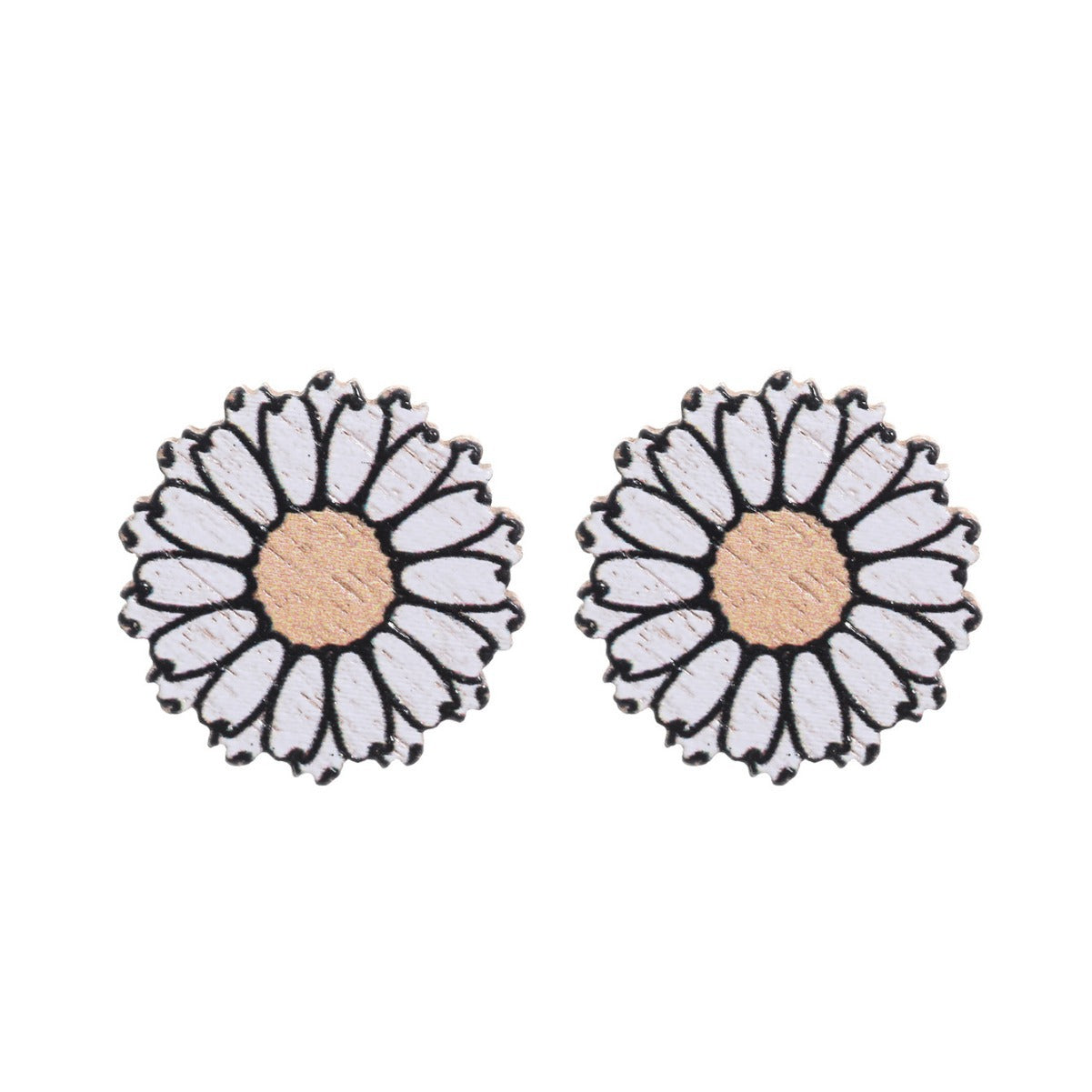 Wholesale Western Style Sunflower Flower Chrysanthemum Pattern Wooden Earrings