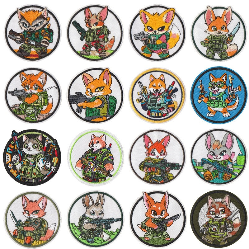 Wholesale Trendy Tactical Fox Embroidered Patches 16 Pieces Jungle Combat Iron On Appliques For Clothing Bags DIY Resale