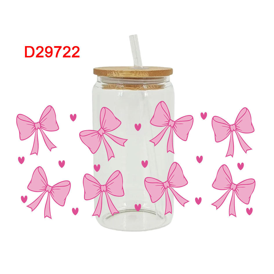 Wholesale Pink Cartoon Bow 16oz Cup UV DTF Wraps