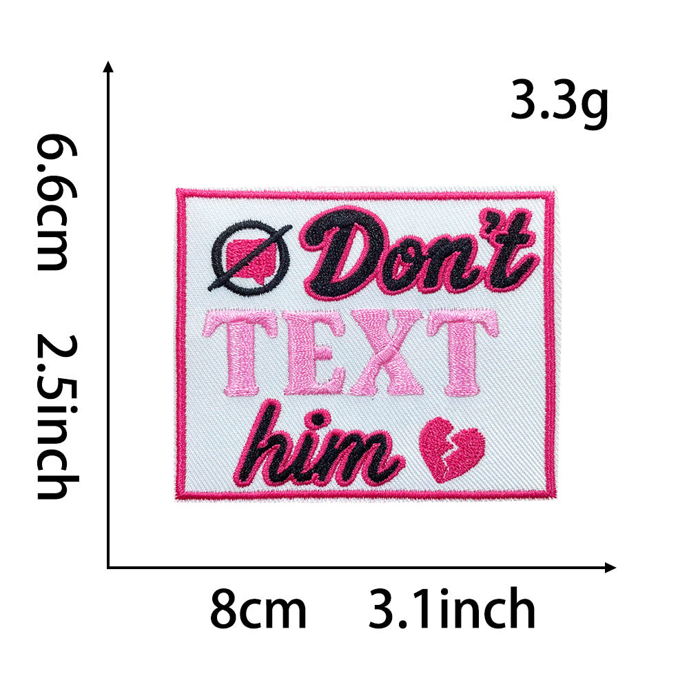 Wholesale Pink English Letter Gold Plaid Polyester Iron On Embroidered Patch DIY Craft Supply For Coat Decoration