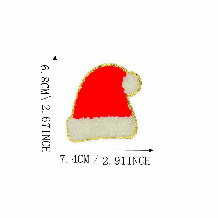Wholesale Christmas  Gold Edge Chenille Embroidered Patches Self Adhesive Clothing Accessory For Coats Party Craft Supply