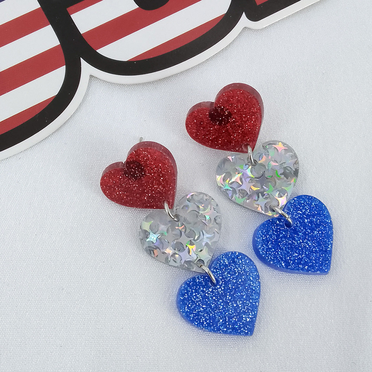 Wholesale Carnival Party Red, White and Blue Five-Pointed Star Earrings