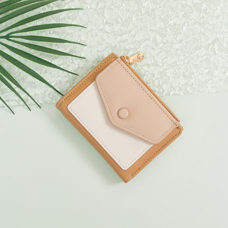 Wholesale Stitching Short Ladies Cute Student Pu Multifunctional Compact Wallet