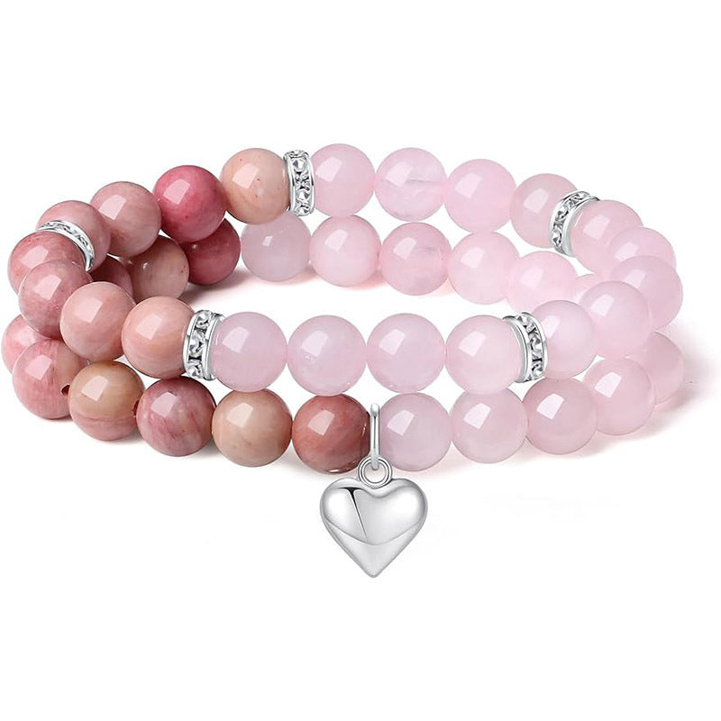 Wholesale 2 Piece Natural Stone Amethyst Heart Bracelet Set Unisex Friendship Gift Jewelry Accessory
