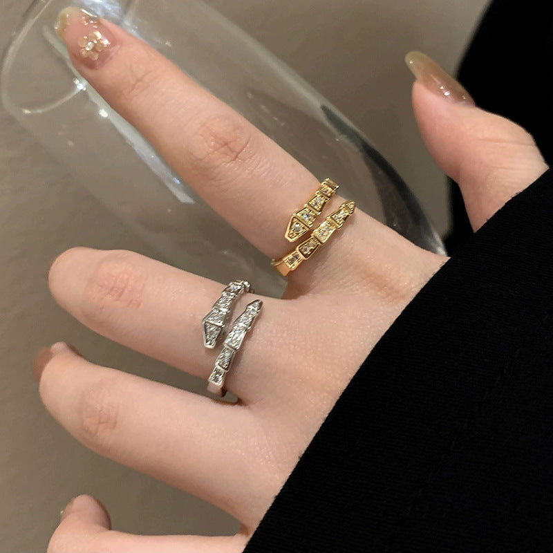 Wholesale Flash Diamond Spirit Snake-Shaped Ring Women's Ins Light Luxury Niche silver Open Finger Ring High-grade Texture Simple All-match Trendy Cool