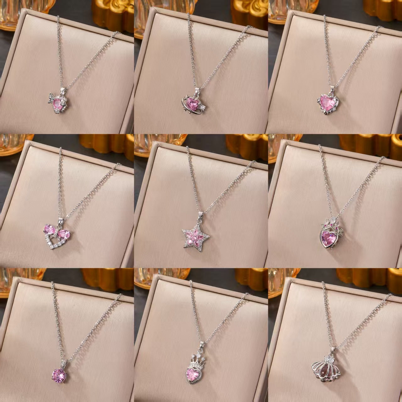 Wholesale Silver titanium steel necklace with powder zirconium inlay