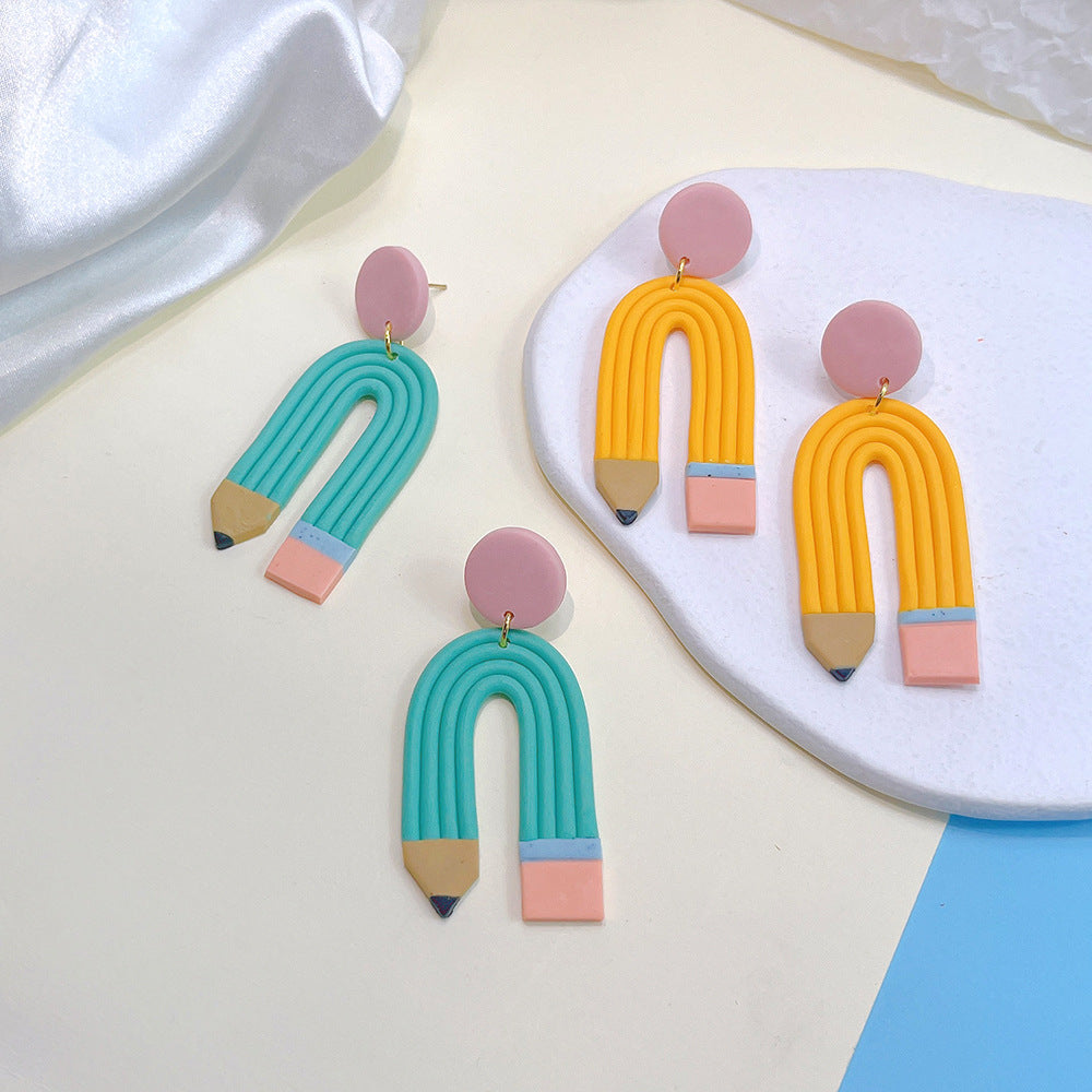 Wholesale Teacher's Day Soft Clay Elbow Striped U-shaped Earrings