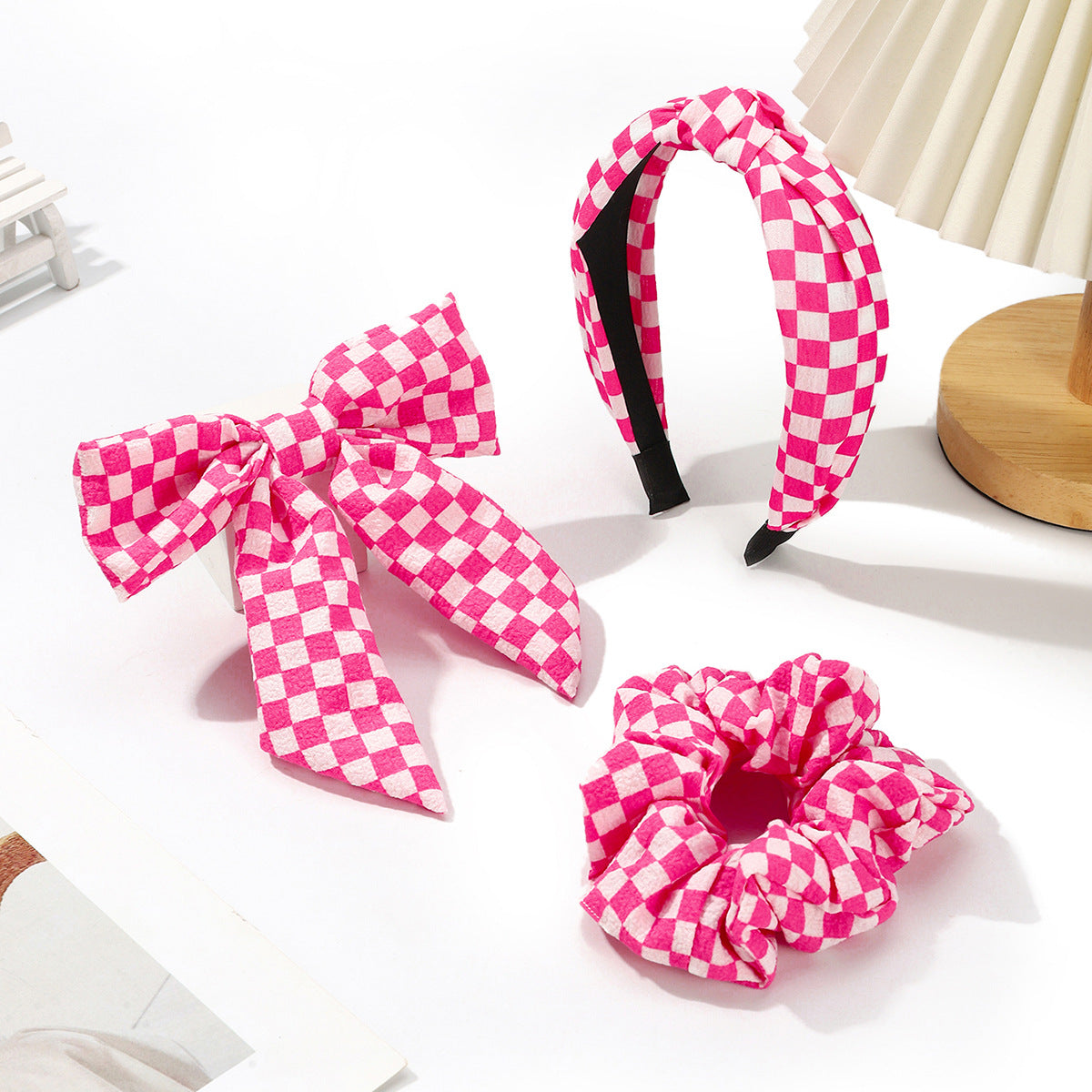 Wholesale  New Checkerboard Pattern Bow Spring Clip Half-Tied Hair Clip
