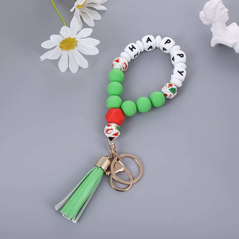 Wholesale Christmas Silicone Bead Bracelet Keychain With PU Tassel  Snowman Design Chic Jewelry Accessory For Party Favors And Boutique Resale