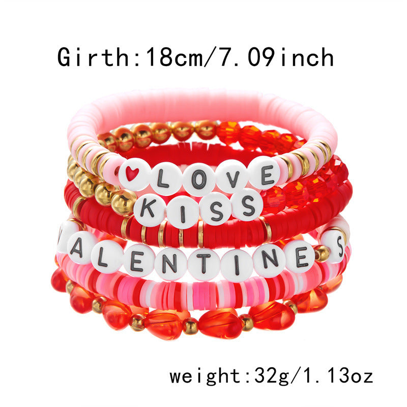 Wholesale Valentine' s Day Multi layered Pink Love Clay Bead bracelet