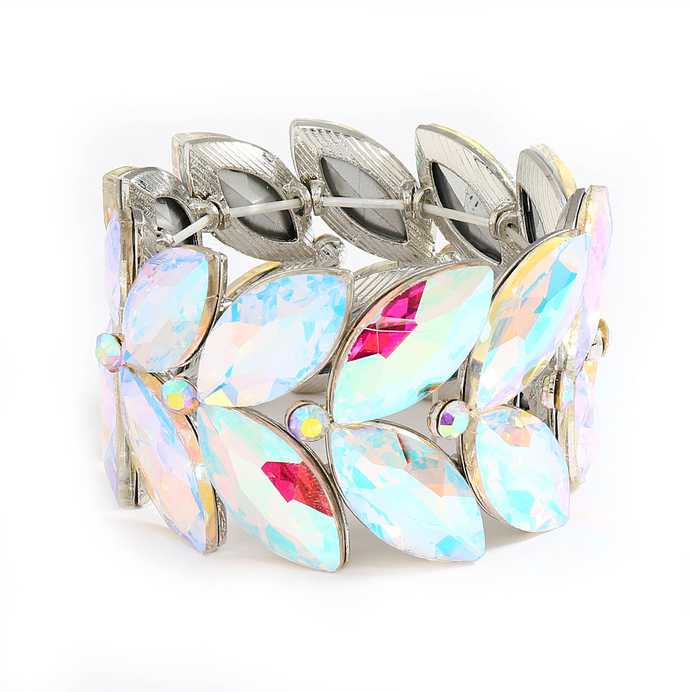 Wholesale Alloy Electroplated Elastic Bracelet Golden White Fashion Jewelry Accessory For Everyday Casual Wear