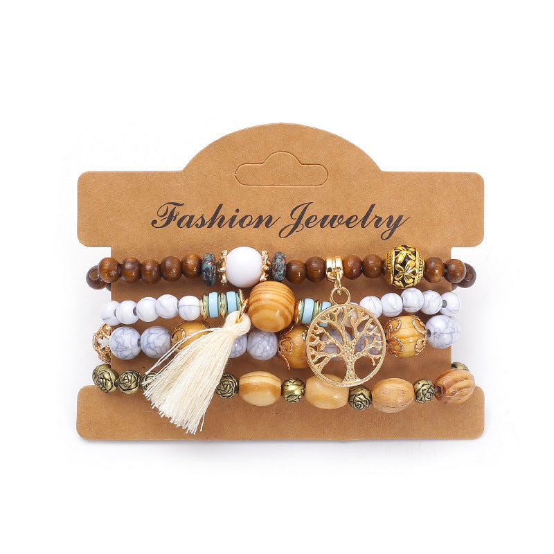 Wholesale Bohemian multi-layered wooden beaded bracelet jewelry