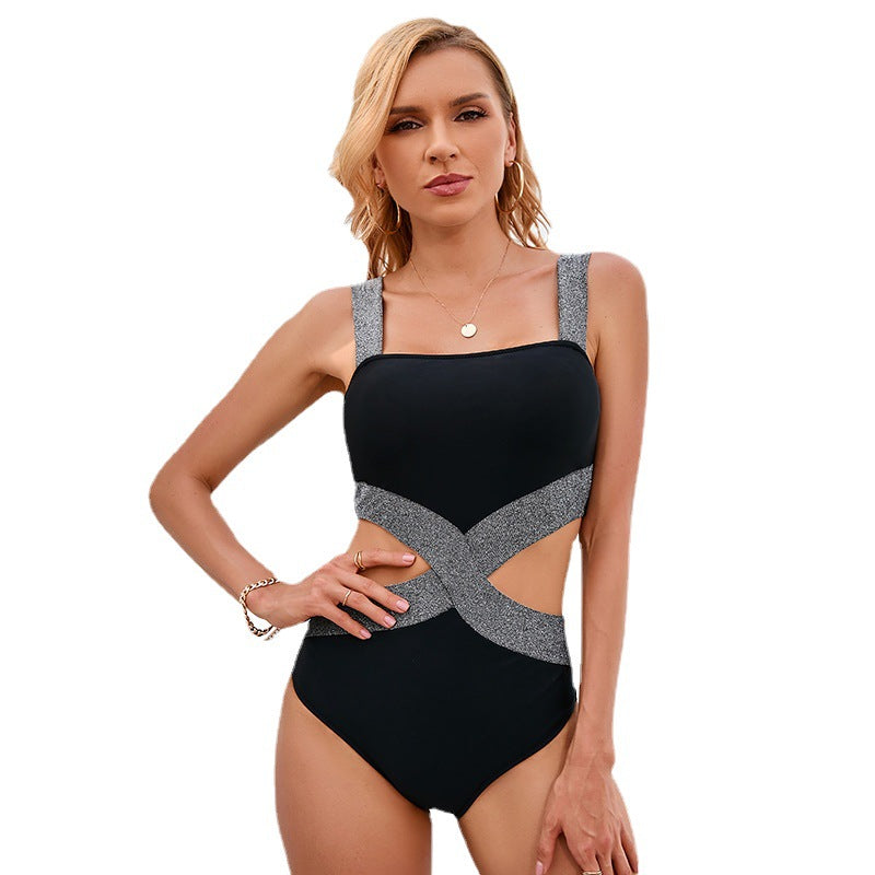 Wholesale Colorblock One-piece Hollow Backless Swimwear