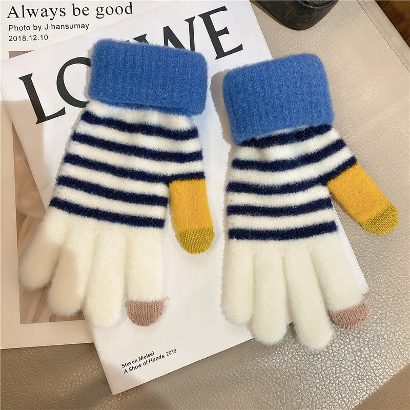 Wholesale Thickened Autumn and Winter Checkerboard Touch Screen Knitted Warm Wool Gloves