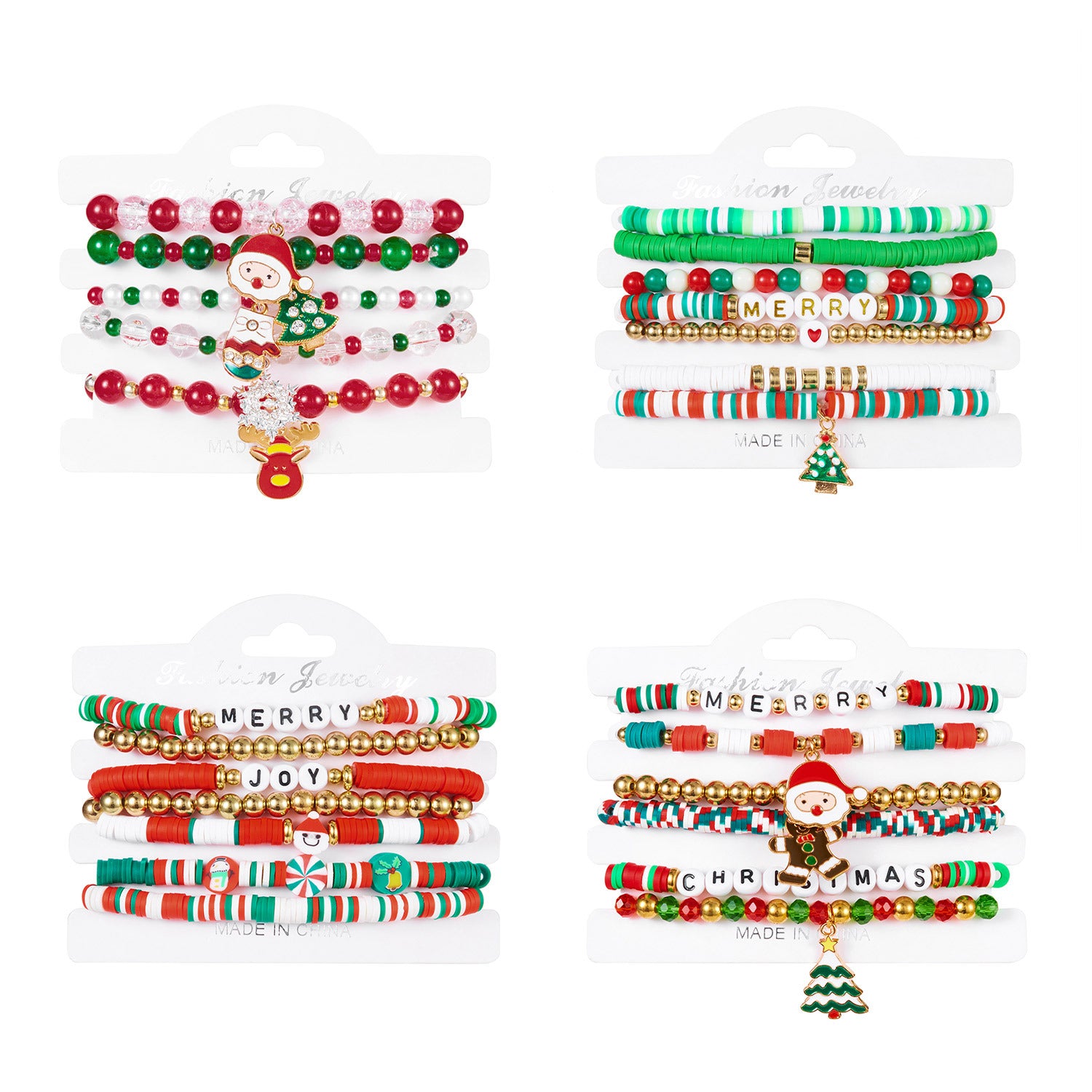 Wholesale Christmas versatile jewelry Christmas tree heart polymer clay colorful beaded bracelet