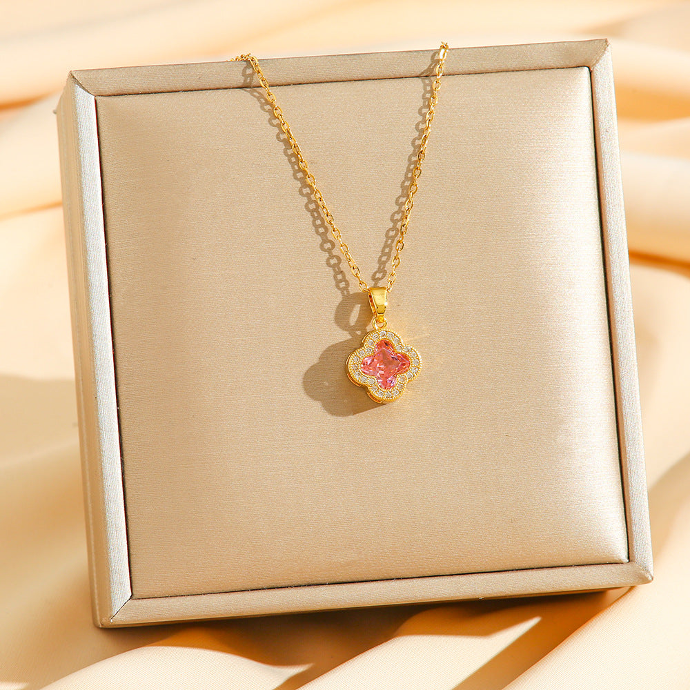 Wholesale Multi colored zircon inlaid clover necklace