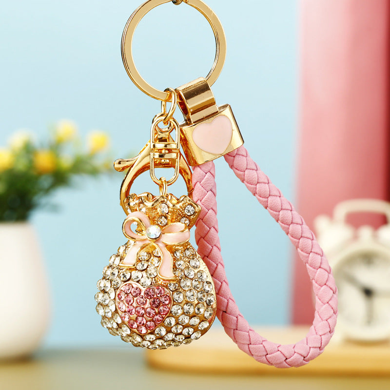 Wholesale Metal Pearl Heart Lucky Bag Keychain Cute Car Key Accessory Bag Charm For Women Gift