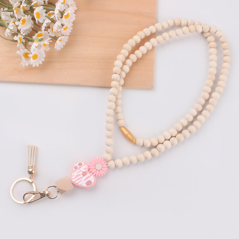 Wholesale New Wooden Bead Necklace Keychain