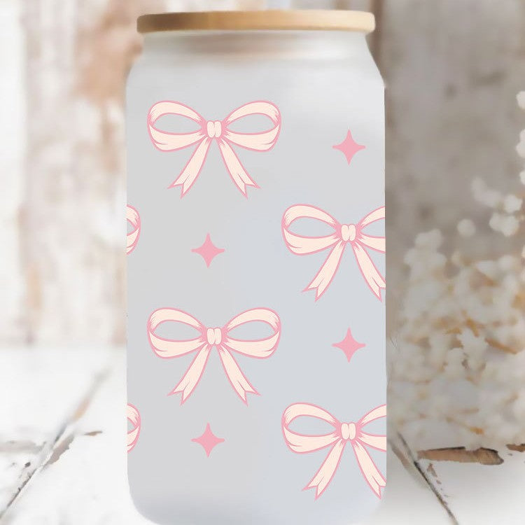 Wholesale Pink heart with diverse bows 16oz Cup UV DTF Wraps