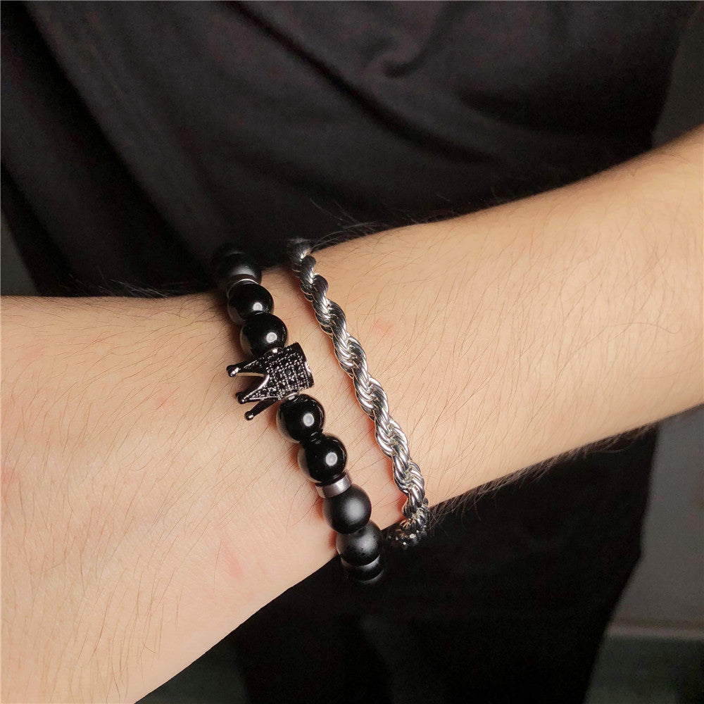 Wholesale Black Matte Stone Lava Stone Zircon Bracelet