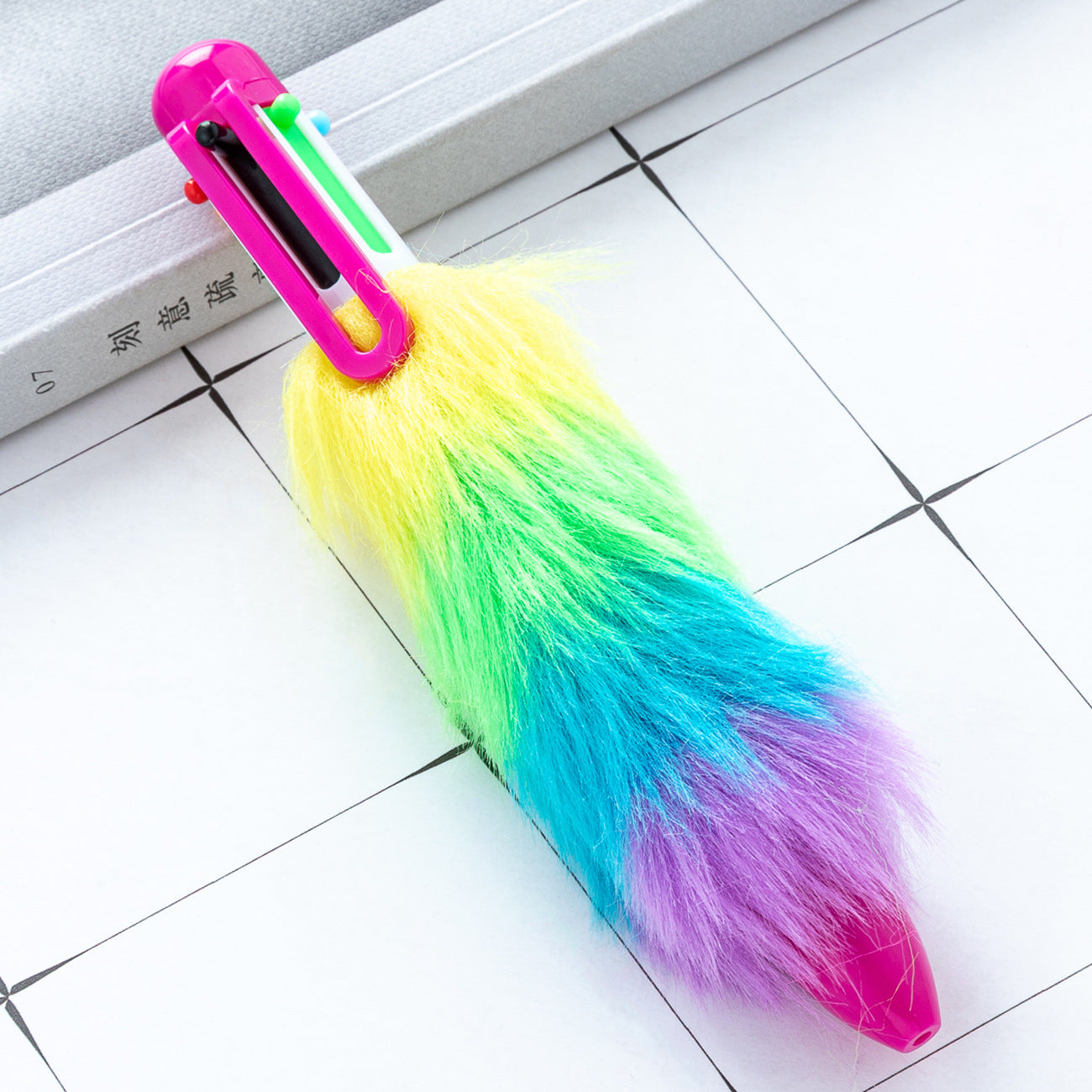 Wholesale Cartoon 6-color plush ball multifunctional six-color-in-one click pen