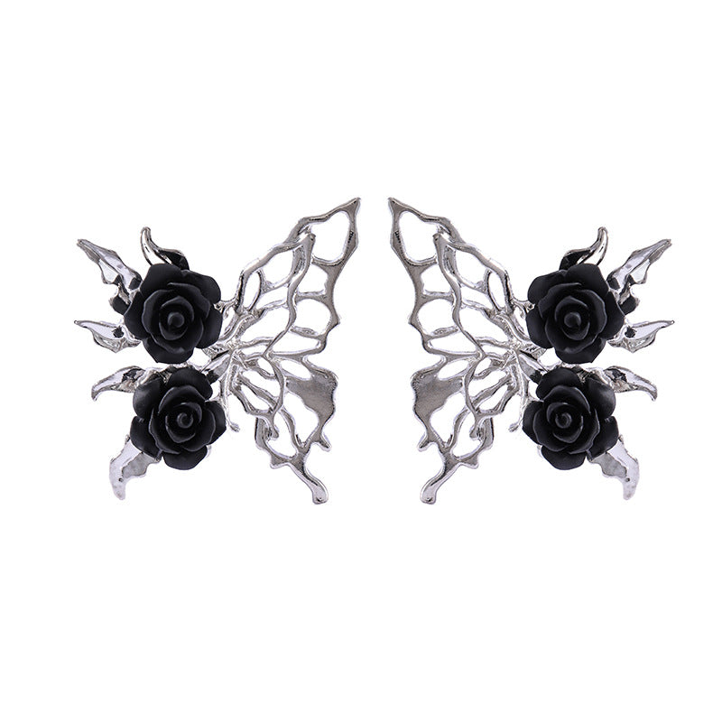 Wholesale Black Rose Dark Gothic Hollow Butterfly Alloy Earrings